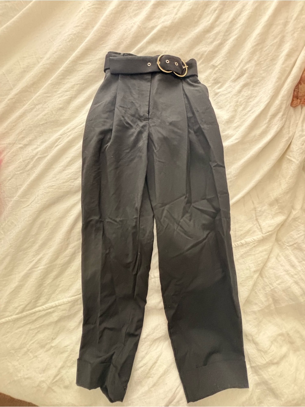 The Kooples High-Waist Black Paperbag Belted Trousers